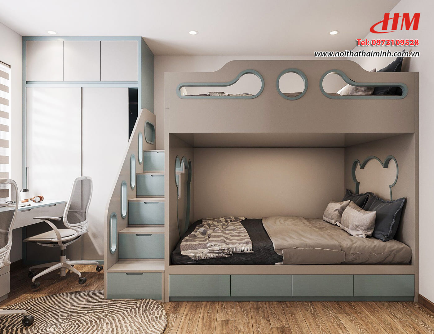 Giường ngủ 2 tầng trẻ em nhựa cao cấp đa năng an toàn - GTE017