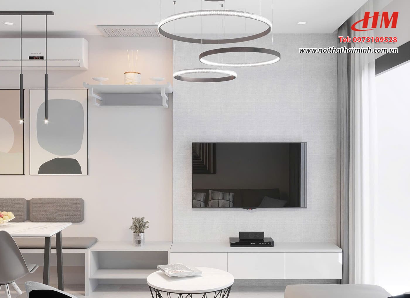 Kệ tivi nhựa cao cấp màu trắng thiết kế tối giản - KTV070