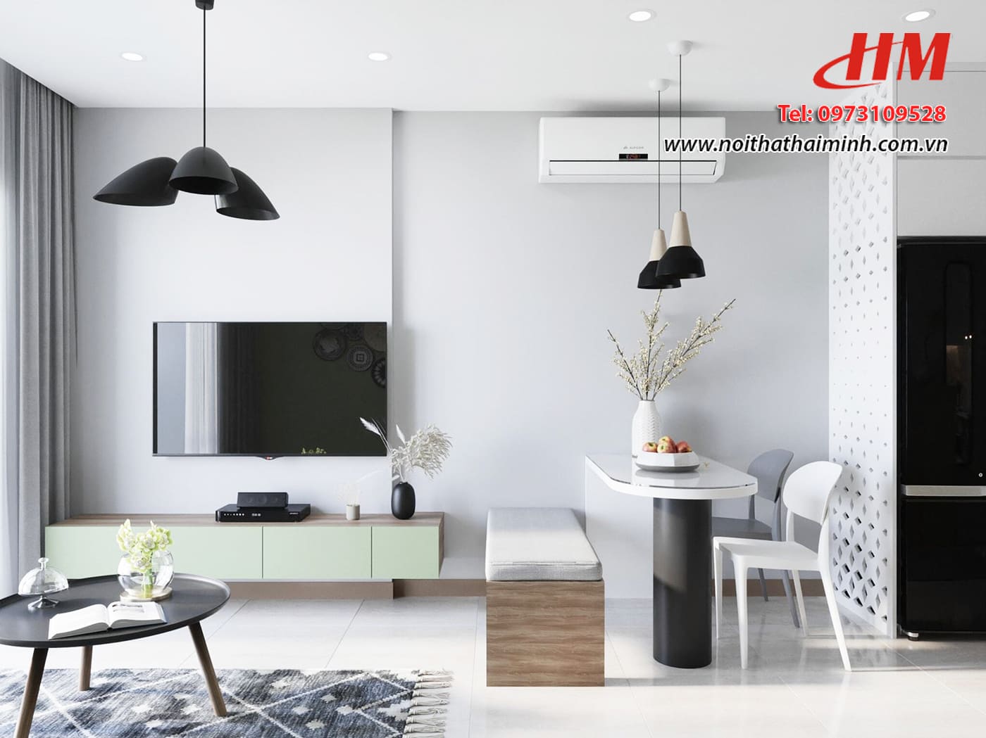 Kệ tivi nhựa cao cấp đa năng màu trắng mix xanh cốm - KTV064