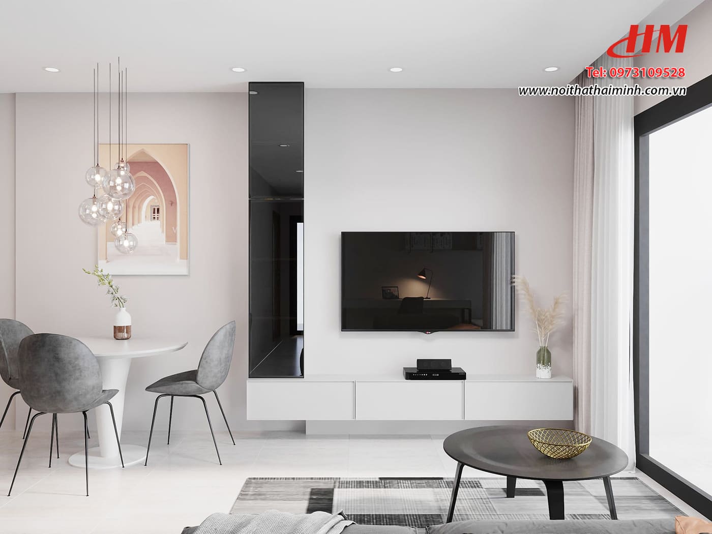 Kệ tivi nhựa cao cấp màu trắng thiết kế tối giản - KTV069