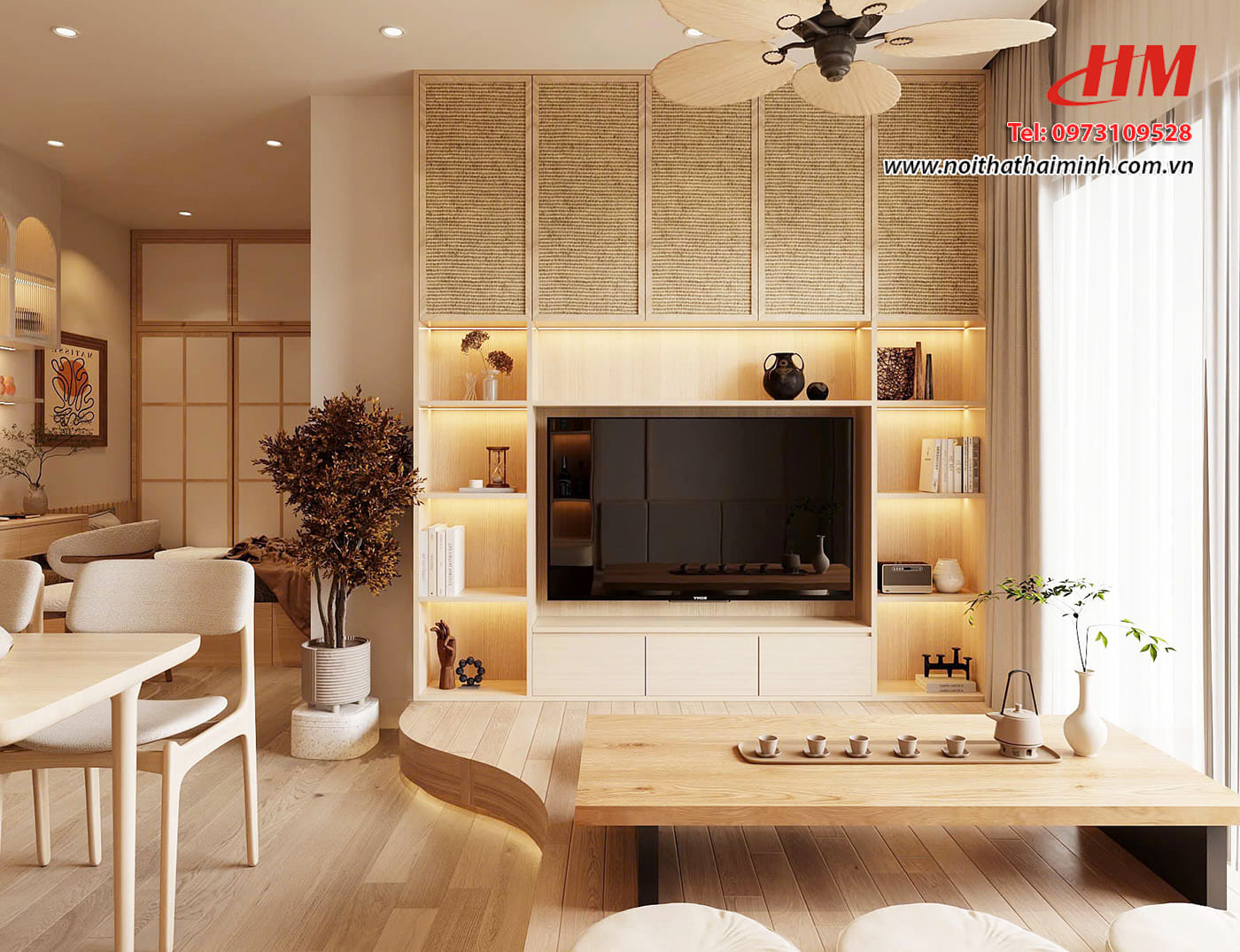 Mẫu nội thất phòng khách nhựa cao cấp vân gỗ siêu sang - PK47