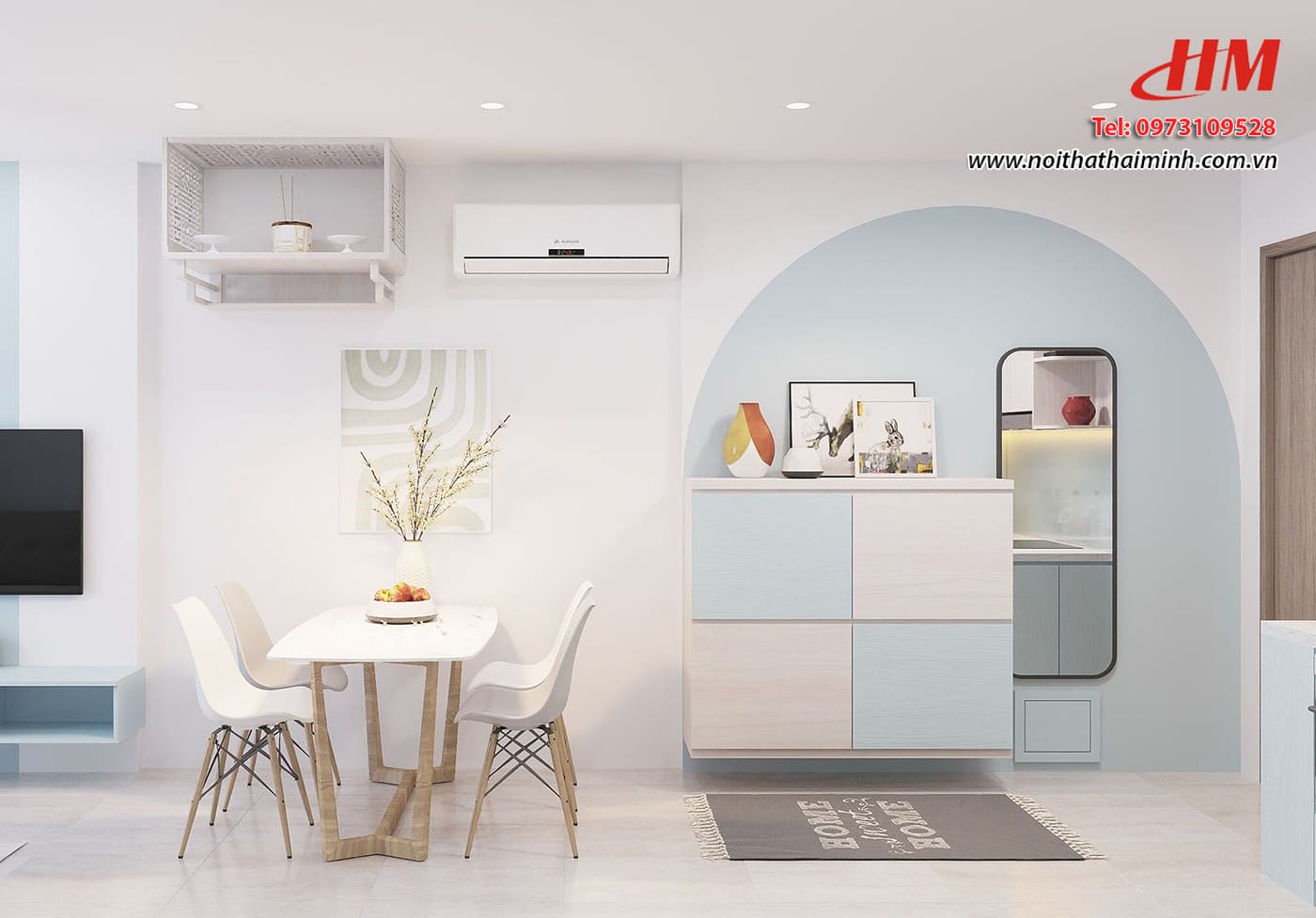 Mẫu nội thất phòng khách nhựa cao cấp màu trắng mix xanh nhạt- PK44 Mẫu nội thất phòng khách nhựa cao cấp màu trắng mix xanh nhạt- PK44