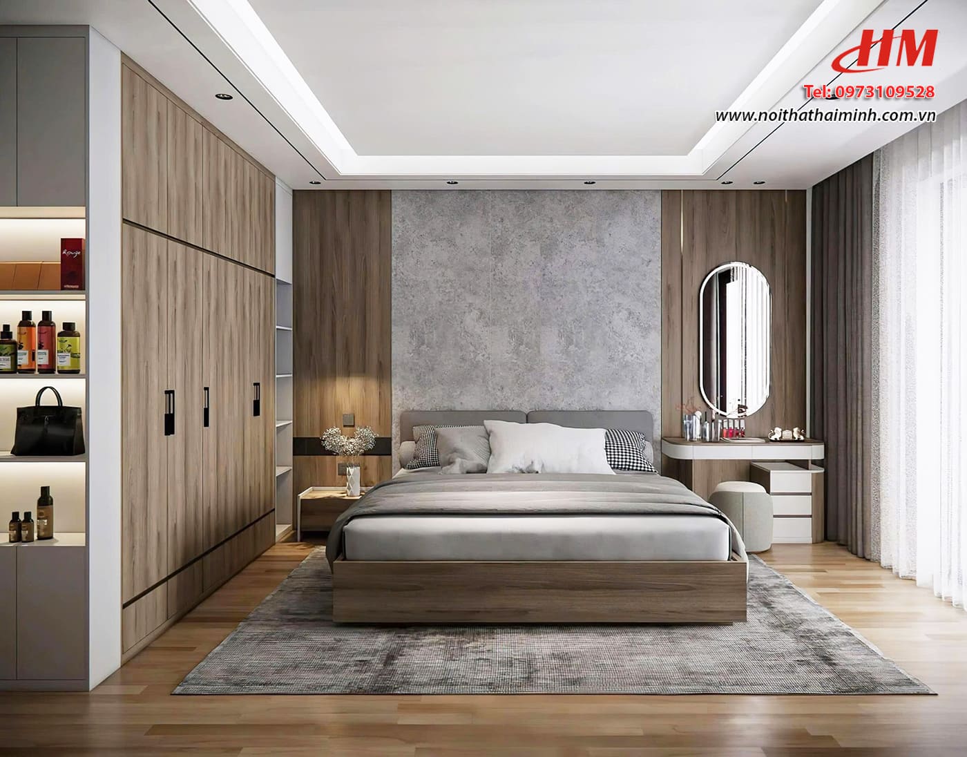 Mẫu nội thất phòng ngủ nhựa cao cấp vân gỗ siêu sang - PN205