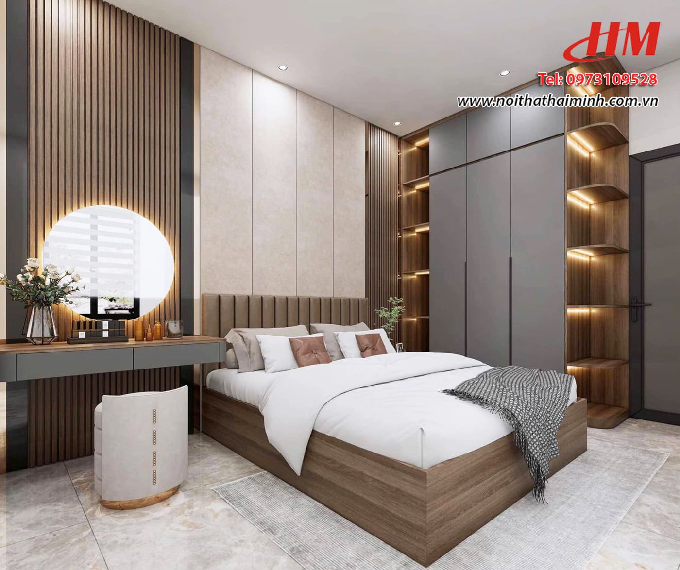 Mẫu nội thất phòng ngủ nhựa cao cấp màu xám mix vân gỗ  - PN212 Mẫu nội thất phòng ngủ nhựa cao cấp màu xám mix vân gỗ  - PN212