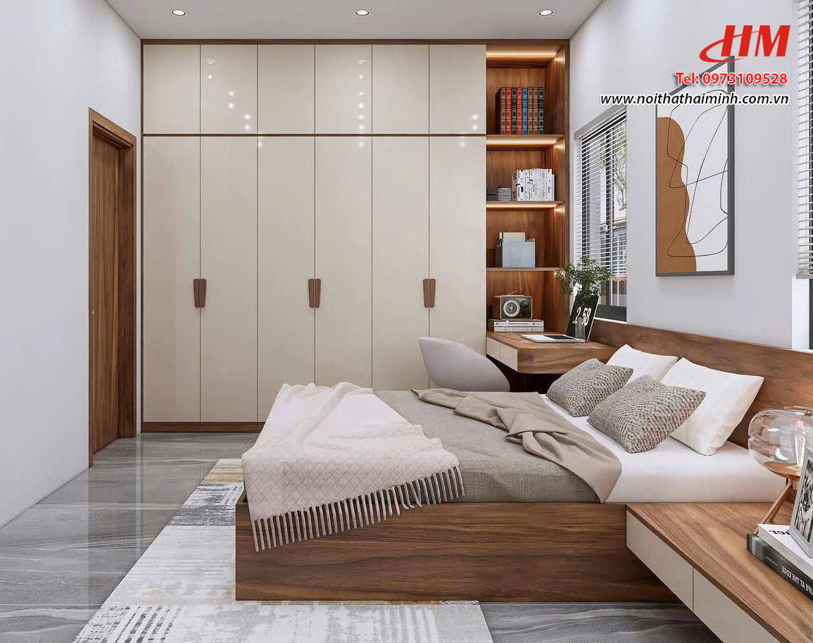 Mẫu nội thất phòng ngủ nhựa cao cấp màu trắng mix vân gỗ siêu sang  - PN213 Mẫu nội thất phòng ngủ nhựa cao cấp màu trắng mix vân gỗ siêu sang  - PN213