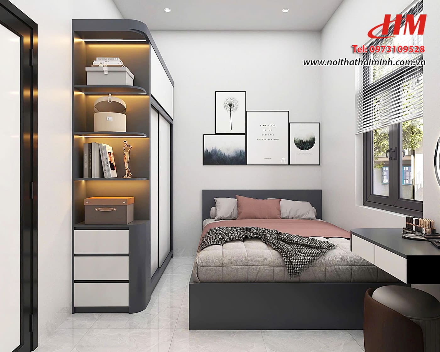 Mẫu nội thất phòng ngủ nhựa cao cấp tiết kiệm diện tích - PN215