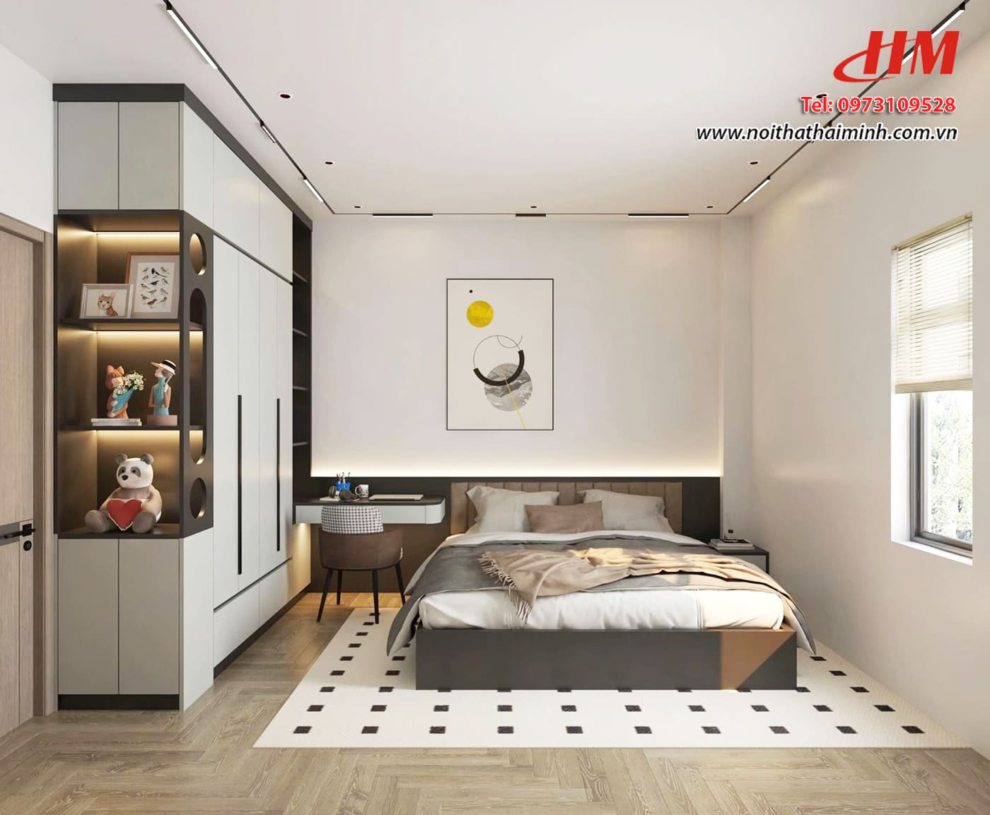 Mẫu nội thất phòng ngủ nhựa cao cấp thiết kế tối giản - PN216