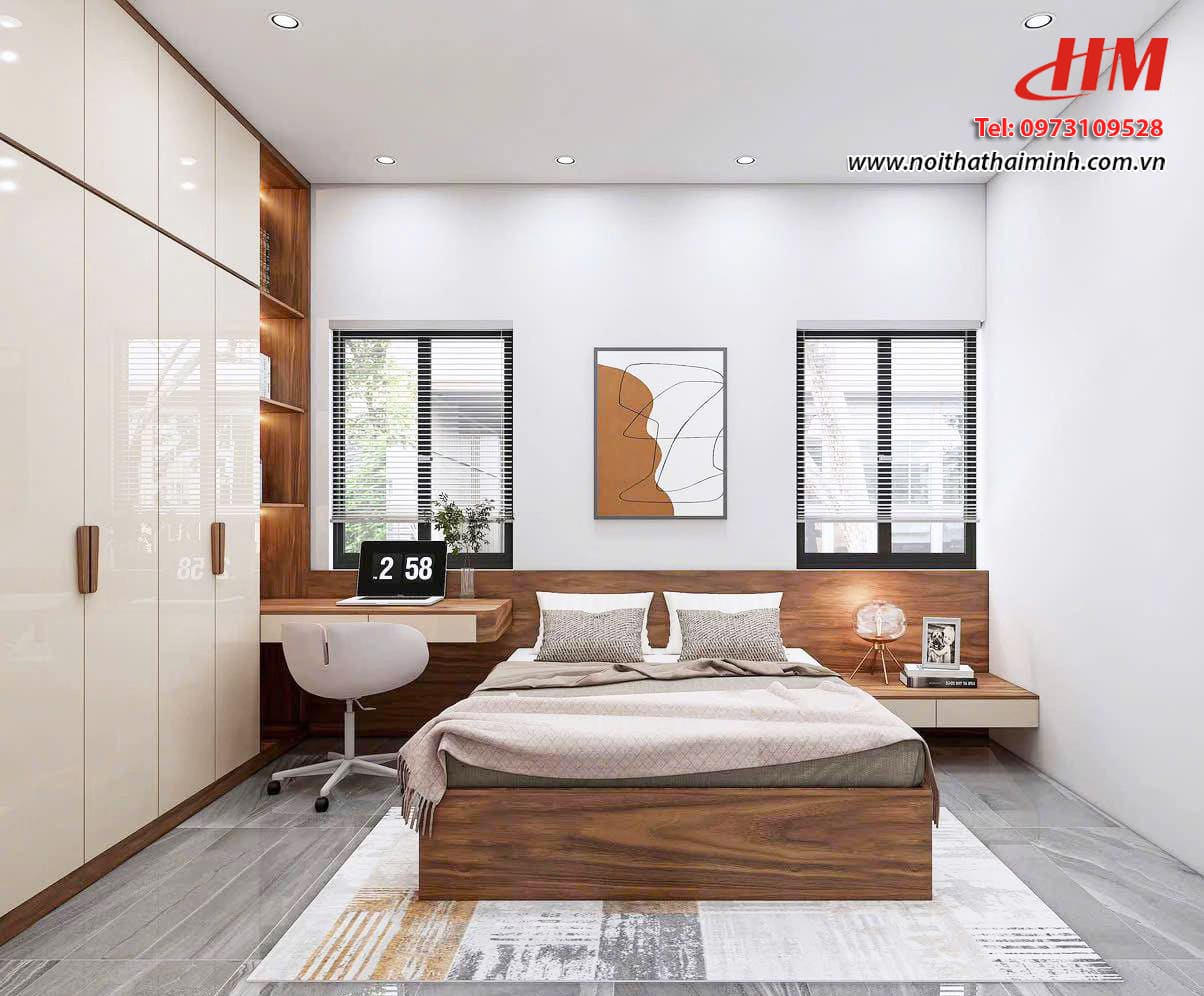 Mẫu nội thất phòng ngủ nhựa cao cấp mix vân gỗ siêu sang - PN217