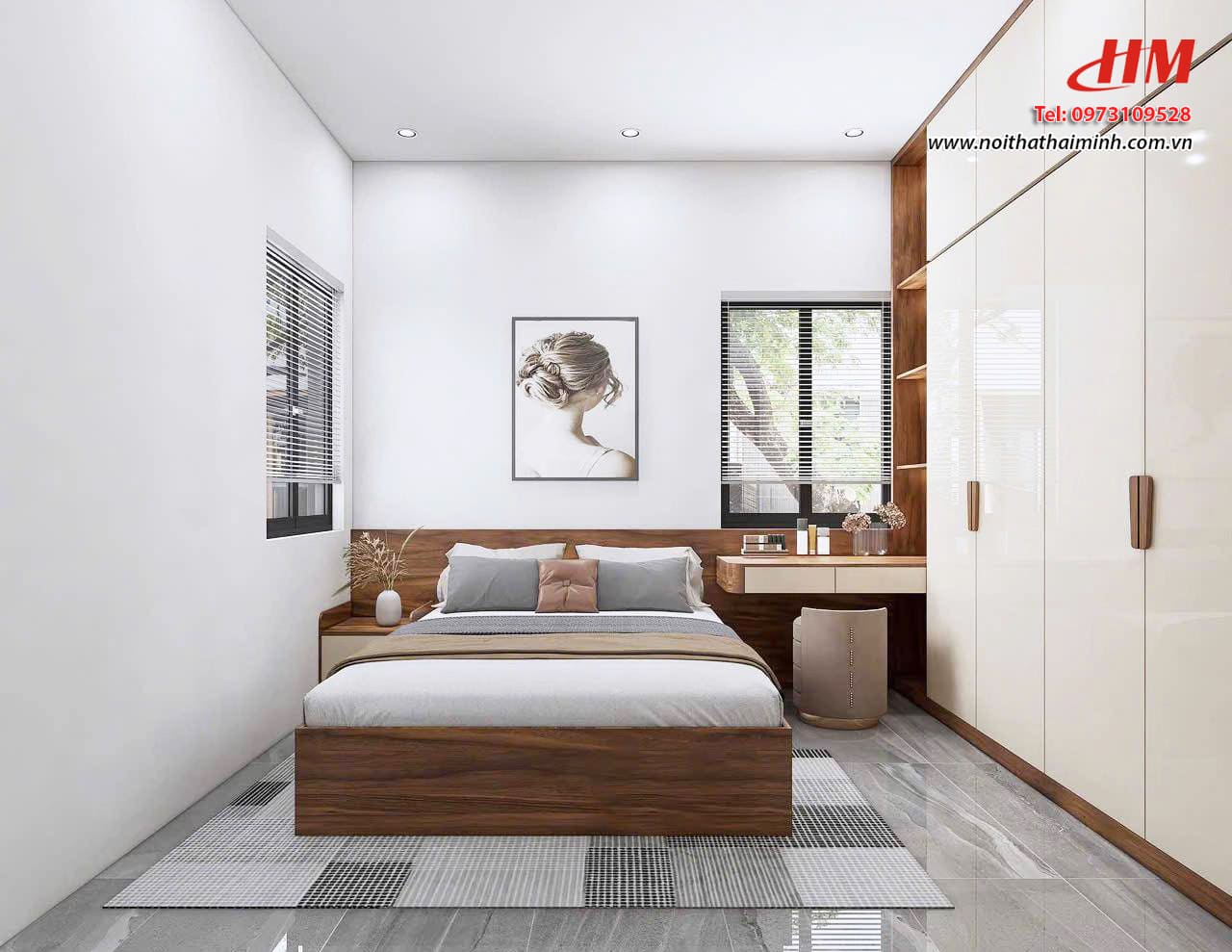 Mẫu nội thất phòng ngủ nhựa cao cấp mix vân gỗ tiết kiệm diện tích - PN222