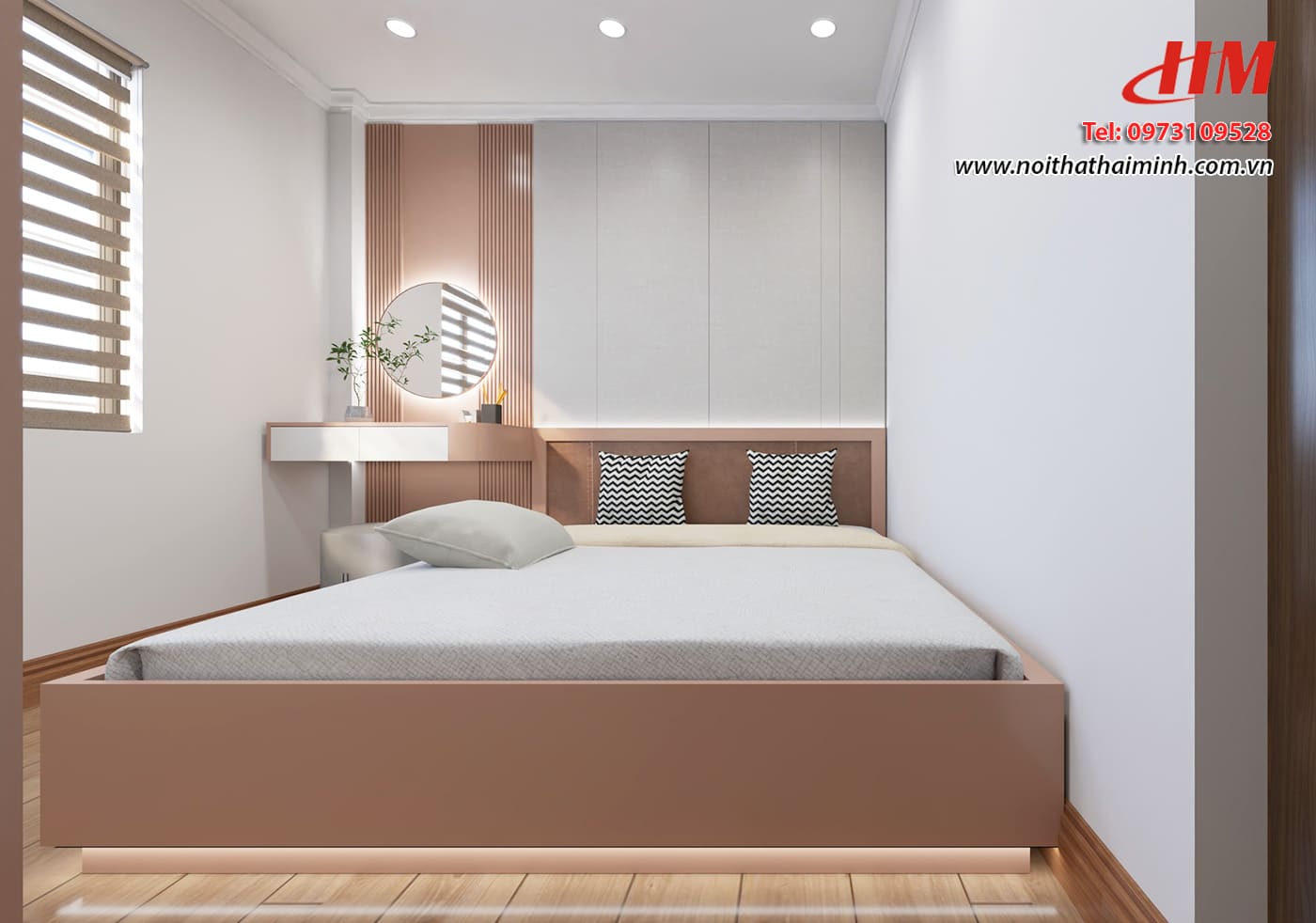 Mẫu nội thất phòng ngủ nhựa cao cấp vân gỗ siêu sang - PN225