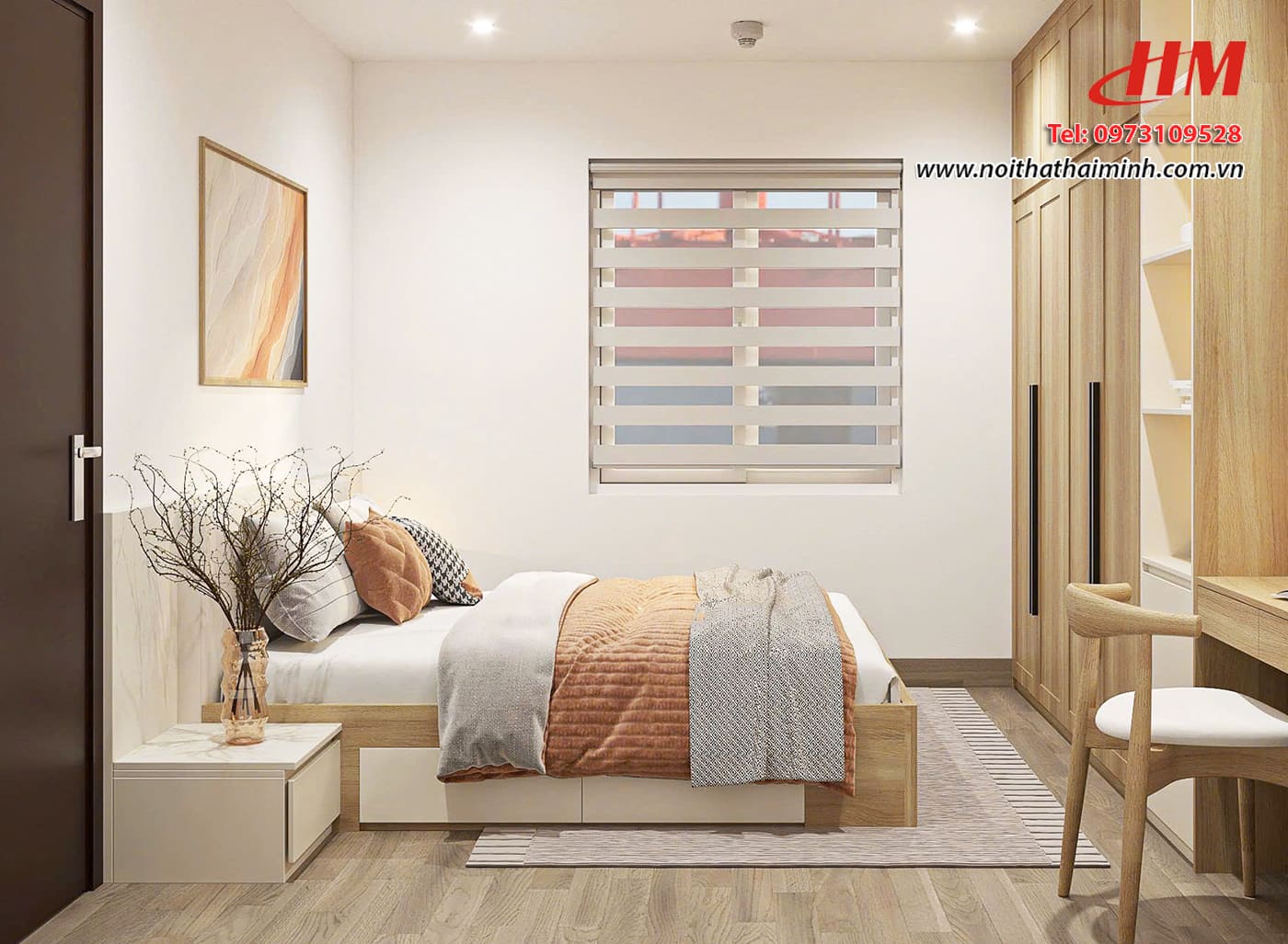 Mẫu nội thất phòng ngủ nhựa cao cấp vân gỗ siêu sang - PN229