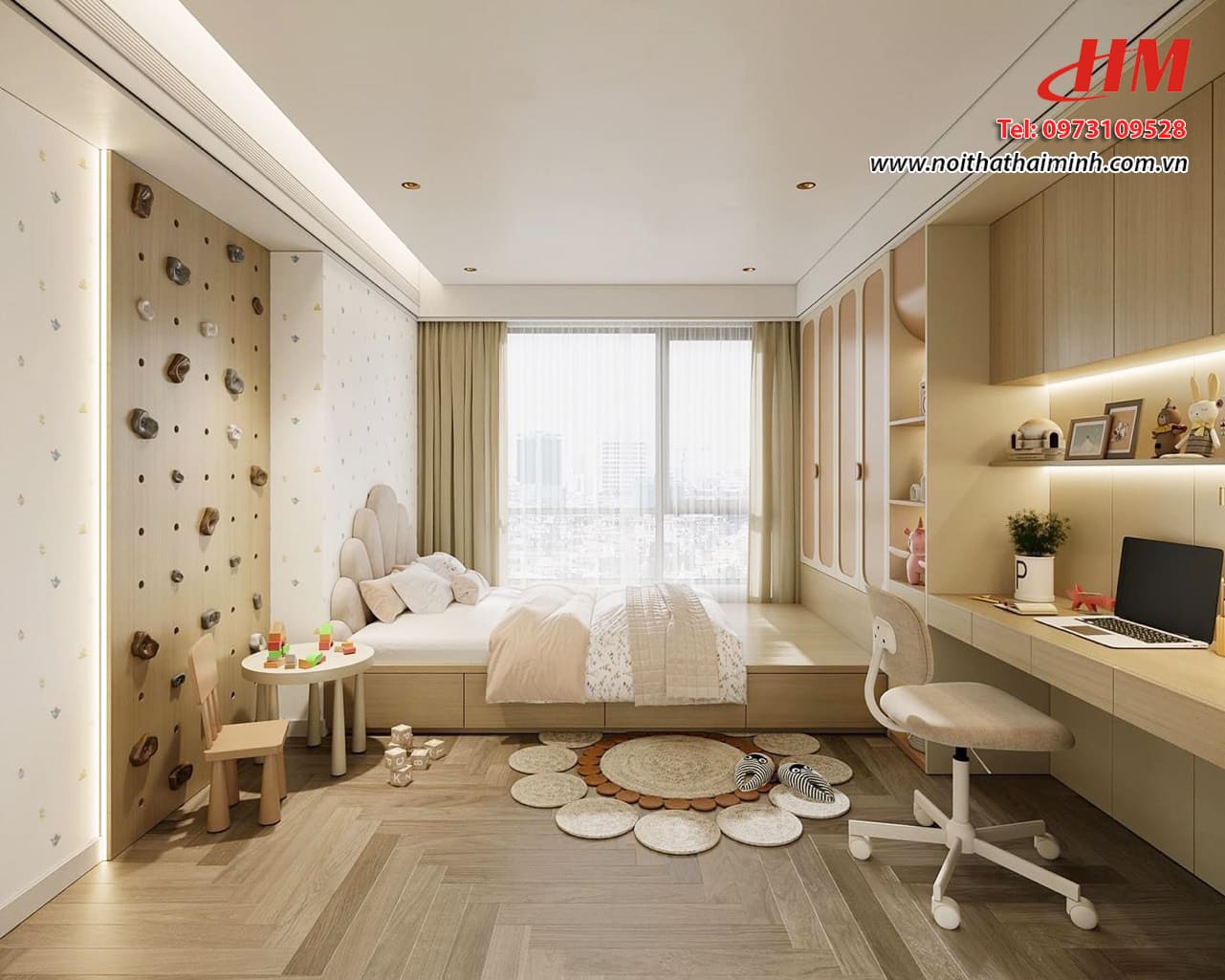 Mẫu nội thất phòng ngủ nhựa cao cấp thiết kế giường ngủ liền tủ quẩn áo - PN136