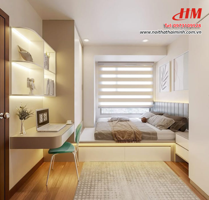 Mẫu nội thất phòng ngủ nhựa cao cấp thiết kế giường ngủ liền tủ quẩn áo - PN137