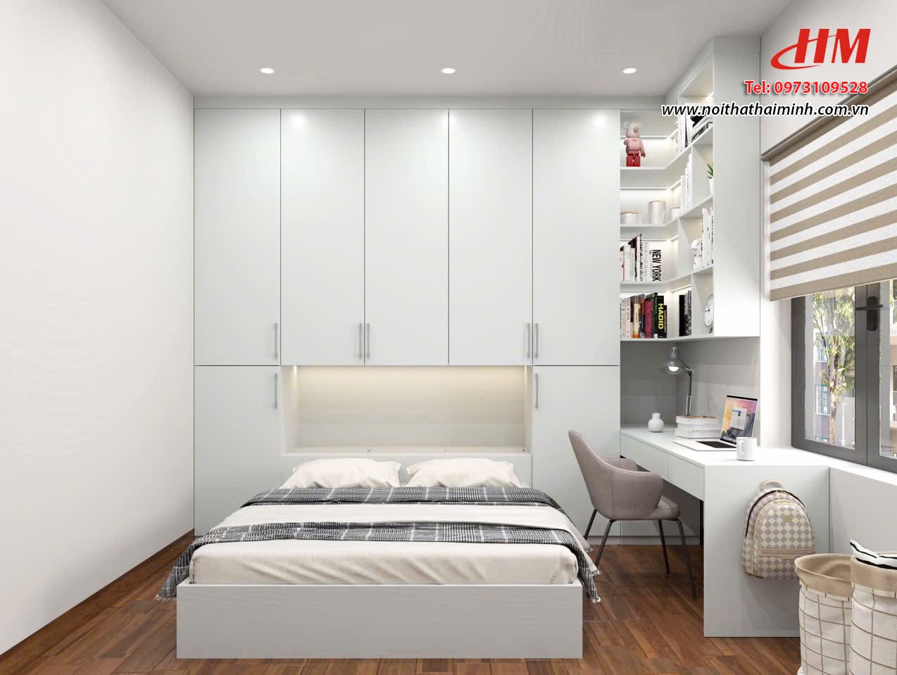 Mẫu nội thất phòng ngủ nhựa cao cấp màu trắng - PN145