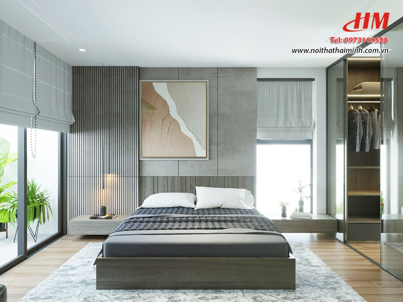 Mẫu nội thất phòng ngủ nhựa cao cấp vân gỗ thanh lịch - PN162