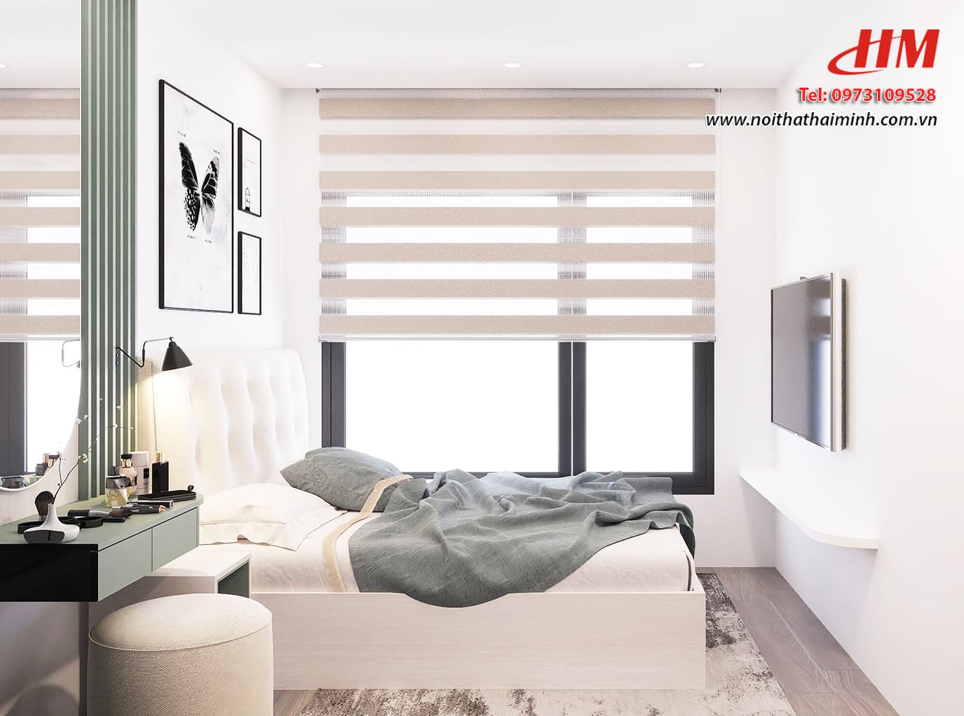 Mẫu nội thất phòng ngủ nhựa cao cấp màu trắng mix xanh lá cây - PN199 Mẫu nội thất phòng ngủ nhựa cao cấp màu trắng mix xanh lá cây - PN199