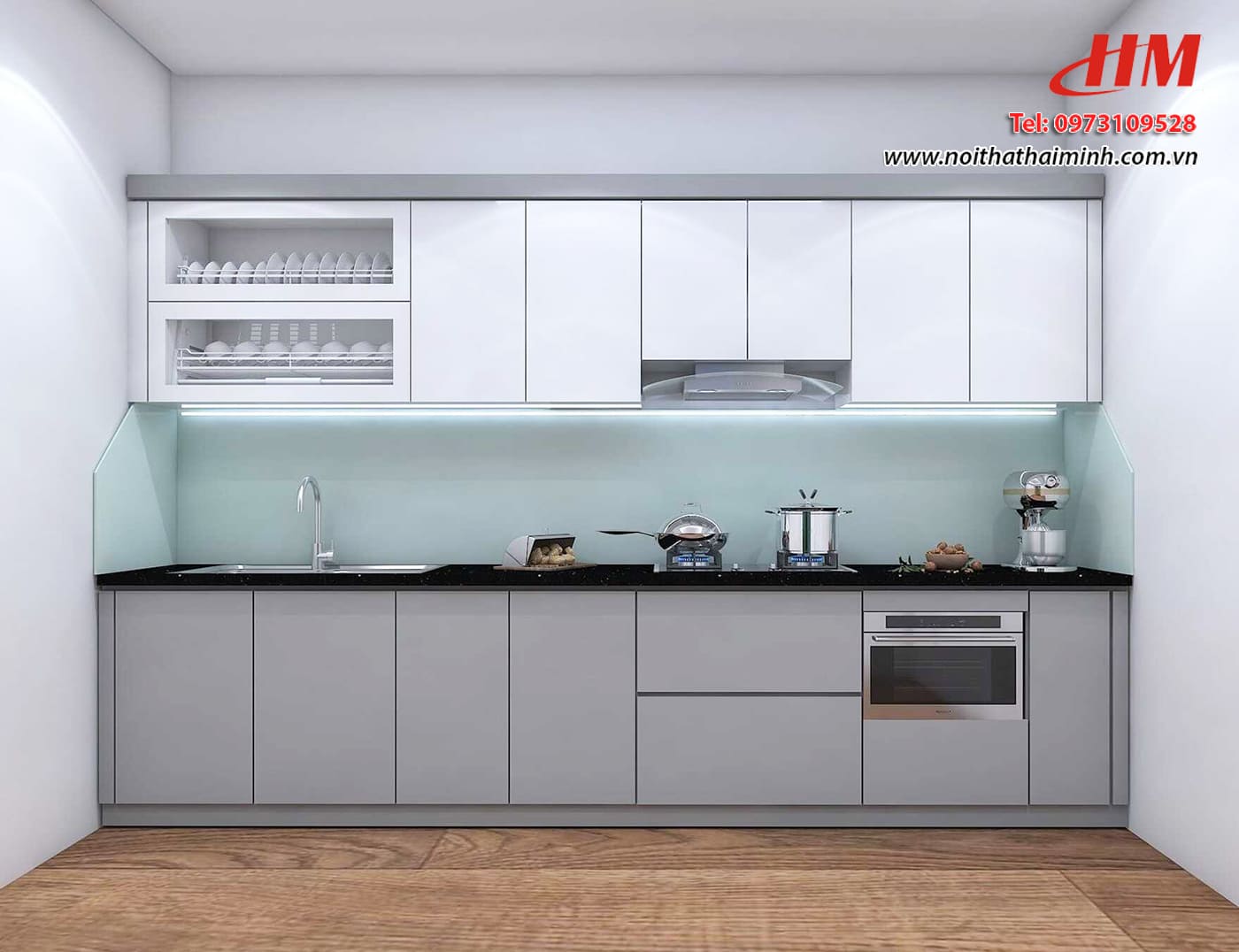 Tủ bếp nhựa cao cấp chữ I thiết kế siêu gọn tiết kiệm diện tích - TB245
