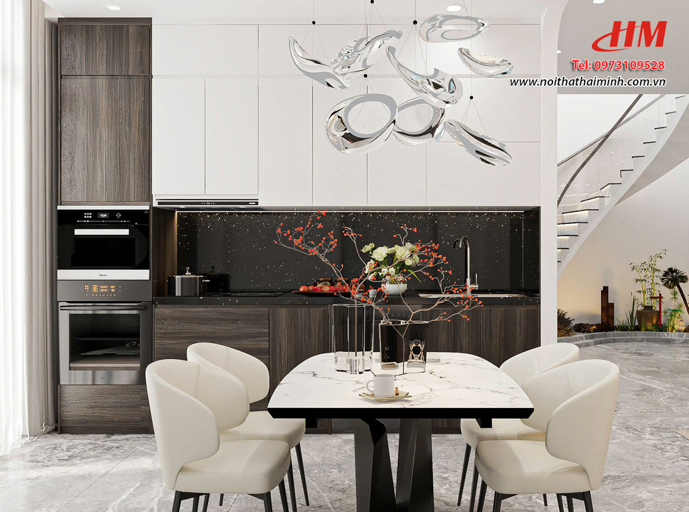 Tủ bếp nhựa cao cấp chữ I thiết kế kịch trần siêu sang - TB247