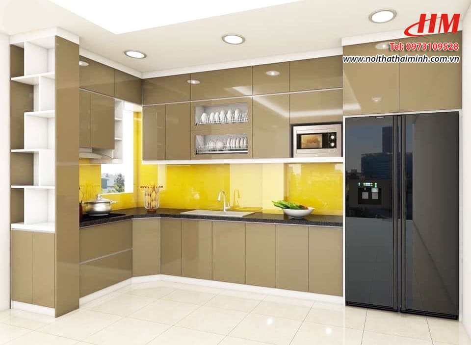Tủ bếp nhựa Acrylic cao cấp chữ L siêu sang - TB223