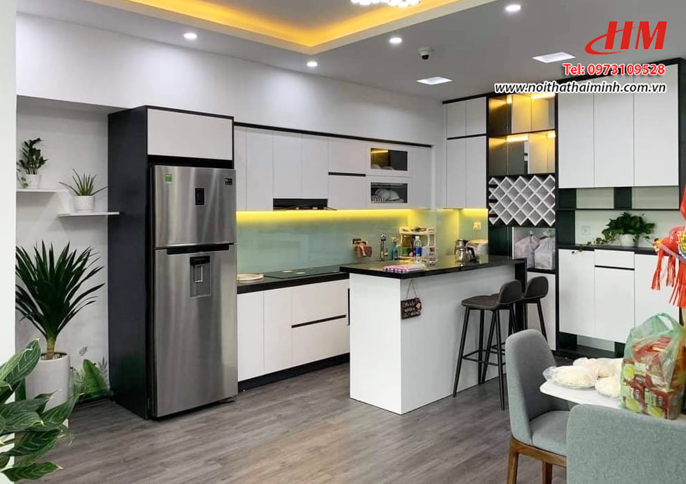 Tủ bếp nhựa cao cấp có bàn đảo bếp tiết kiệm diện tích - TB224