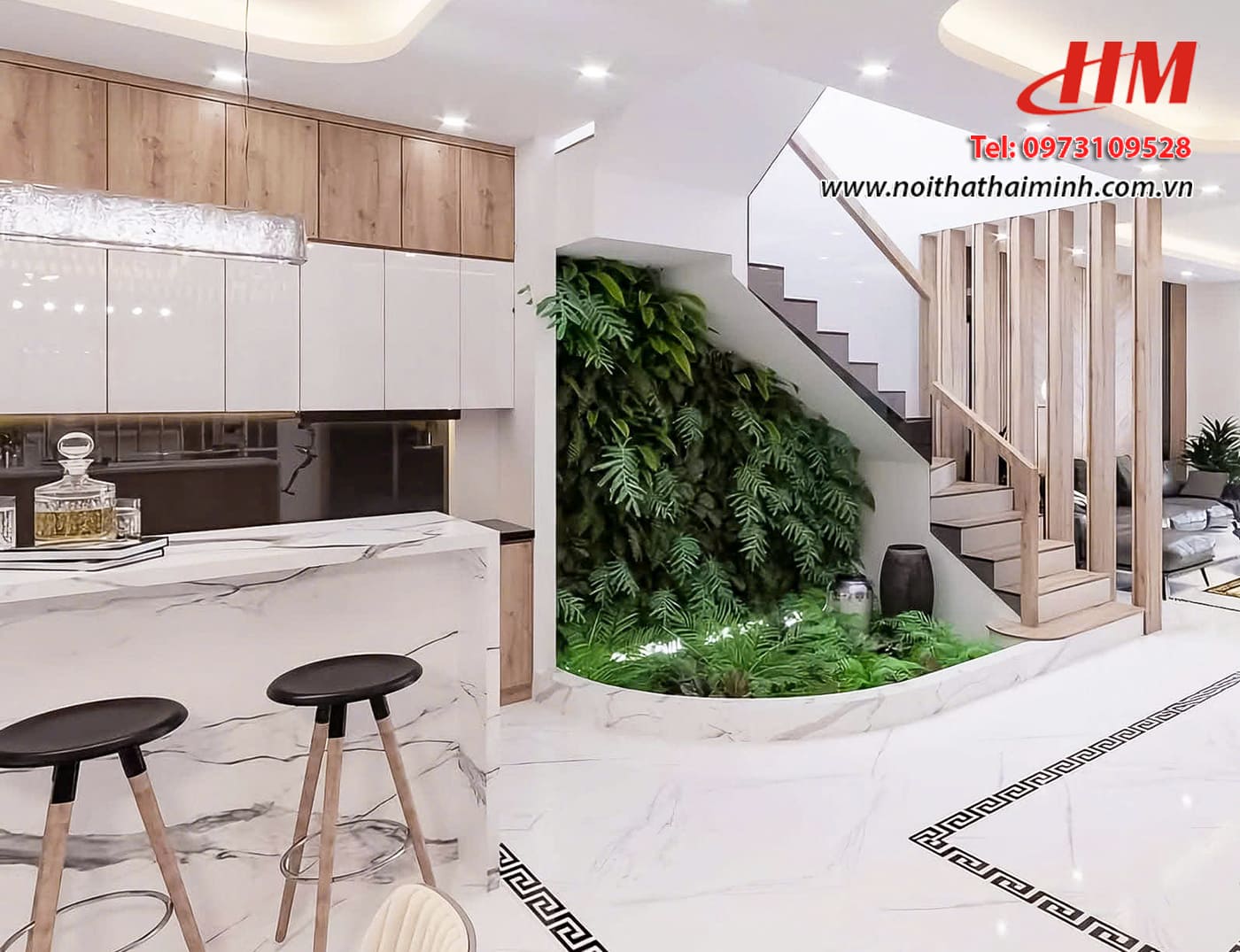 Tủ bếp nhựa cao cấp vân gỗ có bản đảo bếp - TB238 Tủ bếp nhựa cao cấp vân gỗ có bản đảo bếp - TB238