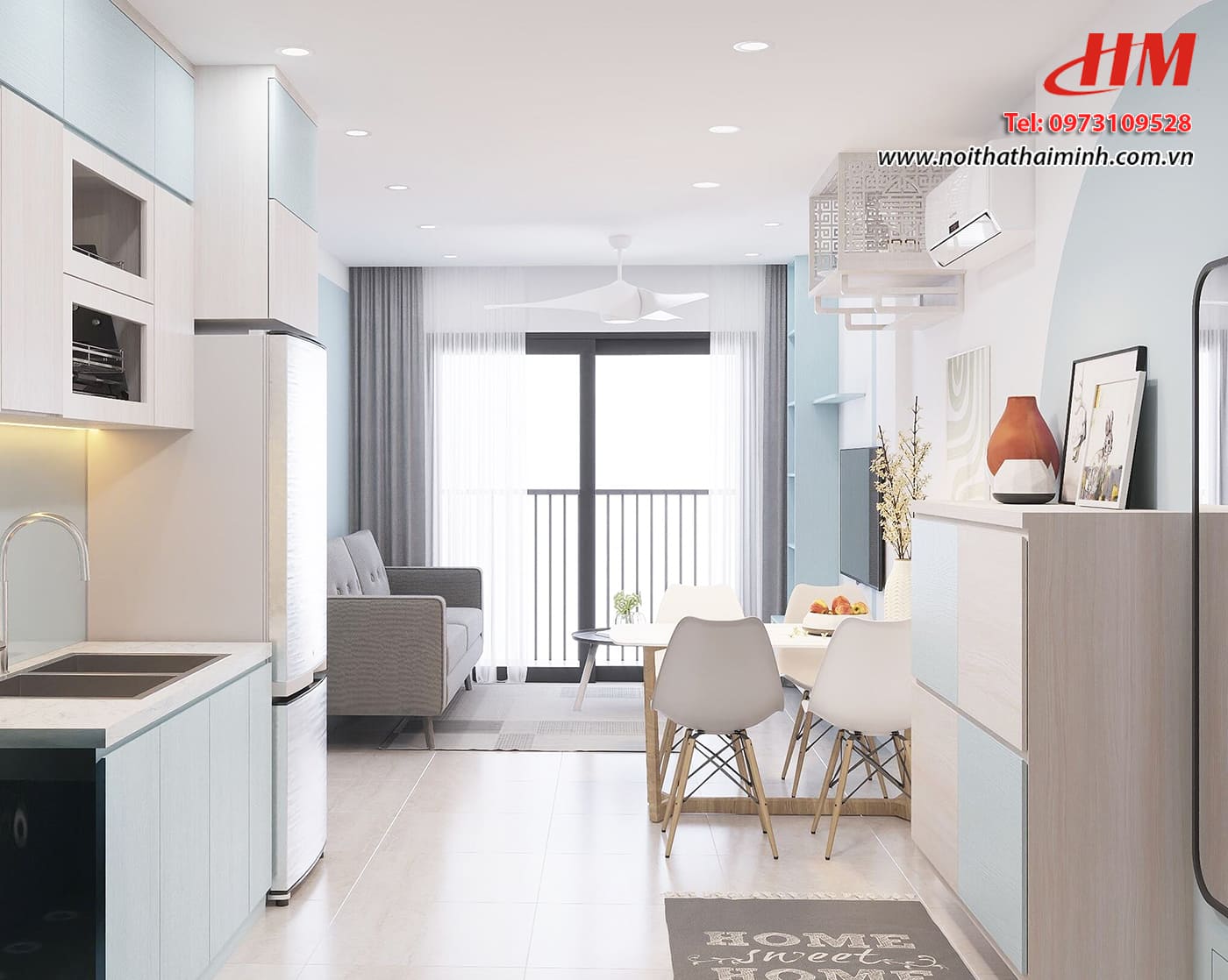 Tủ bếp nhựa cao cấp chữ L màu trắng mix xanh nhạt - TB240 Tủ bếp nhựa cao cấp chữ L màu trắng mix xanh nhạt - TB240